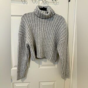 Gray Cropped Turtleneck Sweater